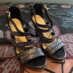 Size 8 UGG blue high heel leather sandals